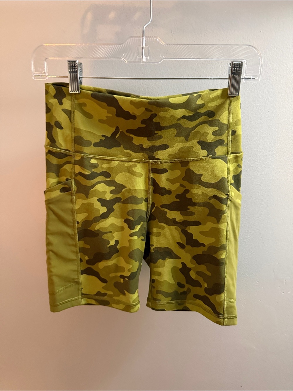 Fabletics Green Camo High-Rise Bike Shorts